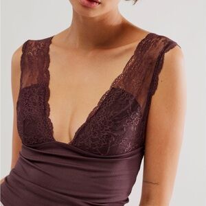 Free People Power Play Lace Cami NWT Large Brown Bralette Tank Boho
